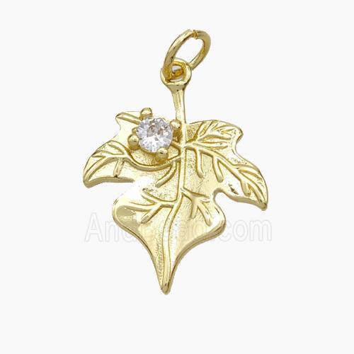 Copper Maple Leaf Pendant Pave Zirconia Gold Plated