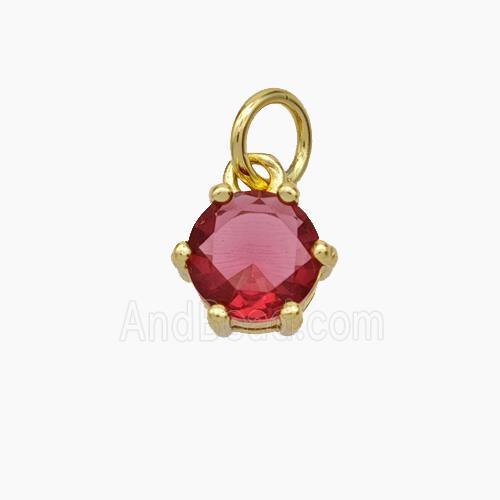 Red Cubic Zirconia Pendant Copper Gold Plated