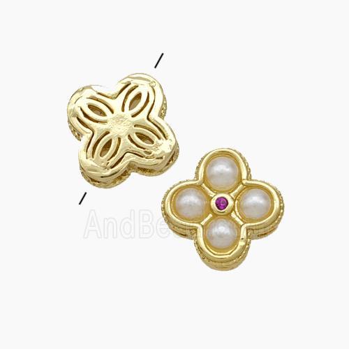 Copper Clover Beads Pave Pearlized Resin Gold Plated