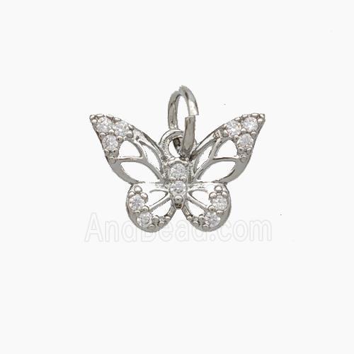 Copper Butterfly Pendant Micropave Zirconia Platinum Plated