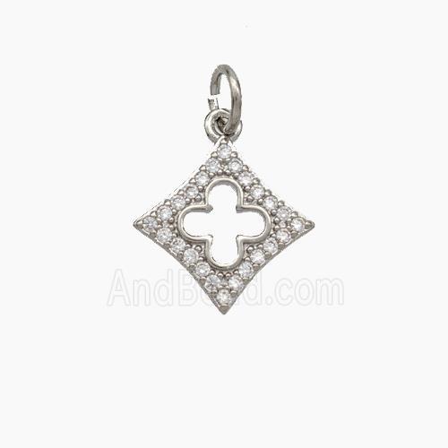 Copper Clover Pendant Micropave Zirconia Platinum Plated