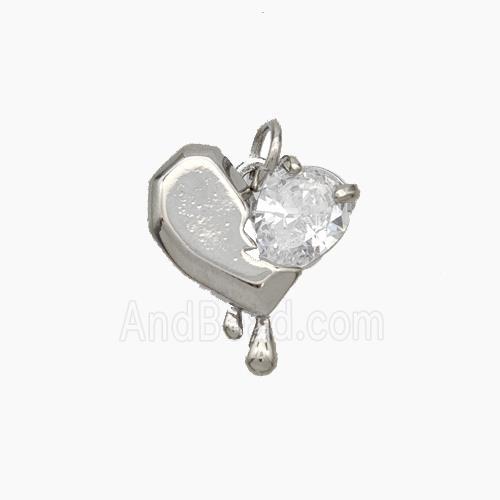 Copper Heart Pendant Pave Zirconia Platinum Plated