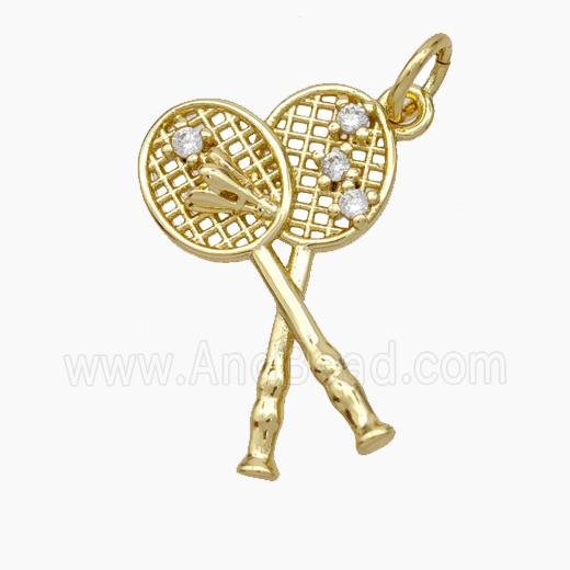 Badminton Racket Charms Copper Pendant Pave Zirconia Sports Gold Plated