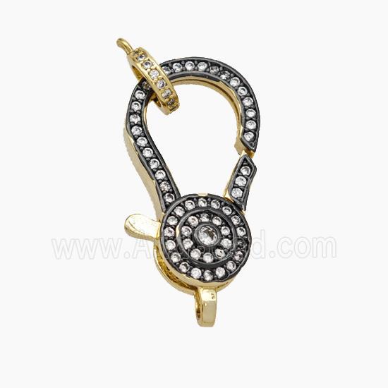 Copper Lobster Clasp Pendant Pave Zirconia Black Gold Plated