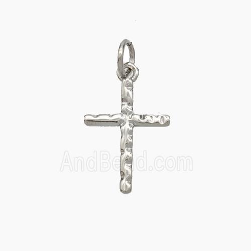 Copper Cross Pendant Hammered Platinum Plated