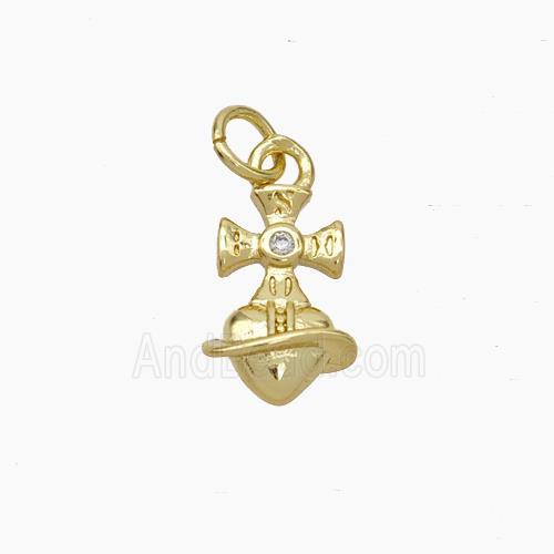 Copper Cross Heart Pendant Pave Zirconia Gold Plated