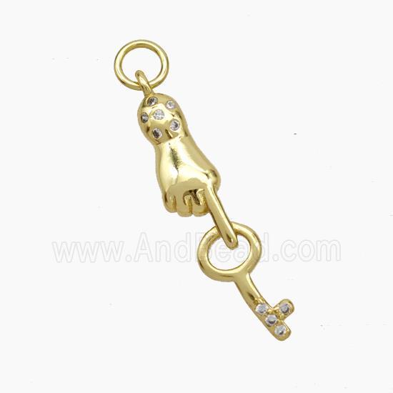 Copper Hand Key Pendant Gold Plated