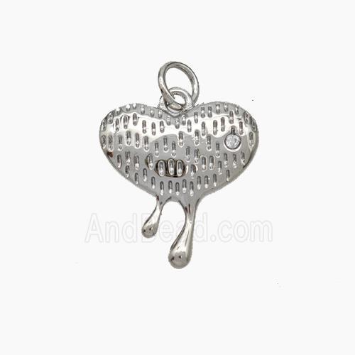 Copper Heart Pendant Pave Zirconia Platinum Plated