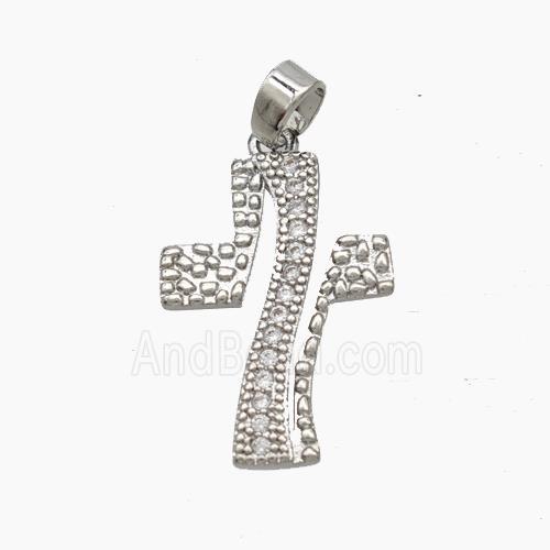 Copper Cross Pendant Pave Zirconia Platinum Plated