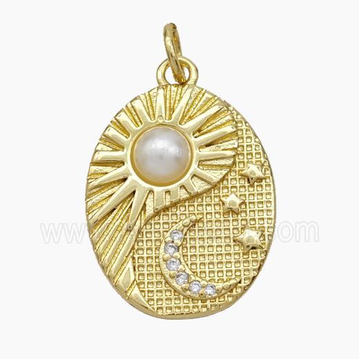 Copper Taichi Pendant Pave Pearlized Resin Yinyang Moon Sun Gold Plated