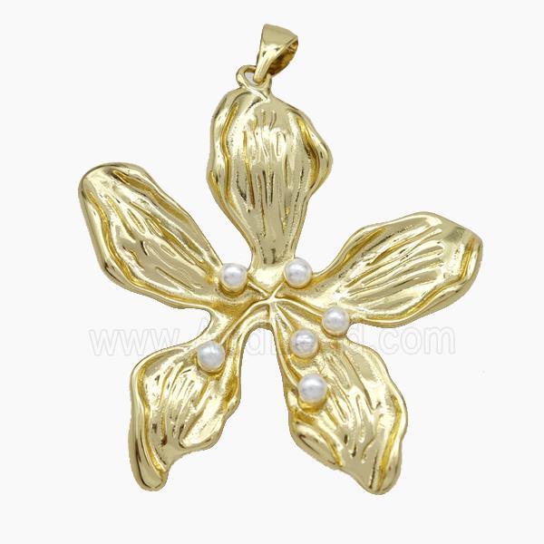 Copper Flower Pendant Pave Pearlized Resin Gold Plated