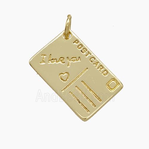 Post Card Charms Copper Pendant ILoveYou Gold Plated