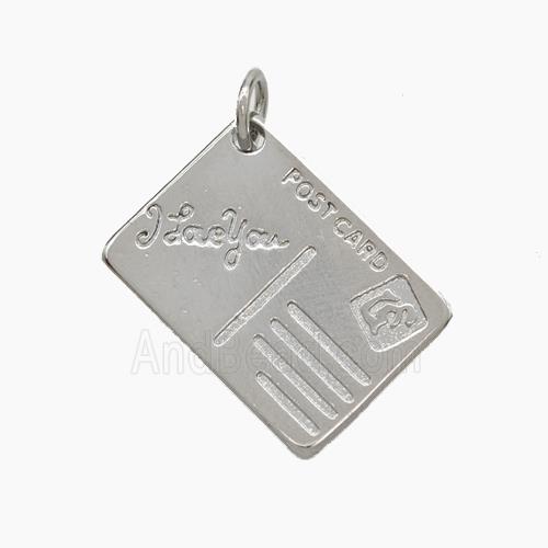 Post Card Charms Copper Pendant ILoveYou Platinum Plated