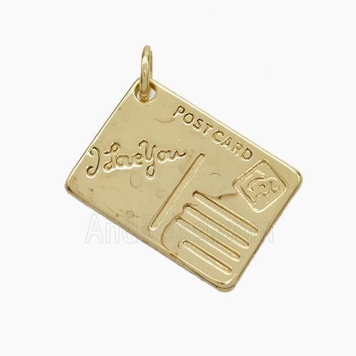 Post Card Charms Copper Pendant ILoveYou Gold Plated
