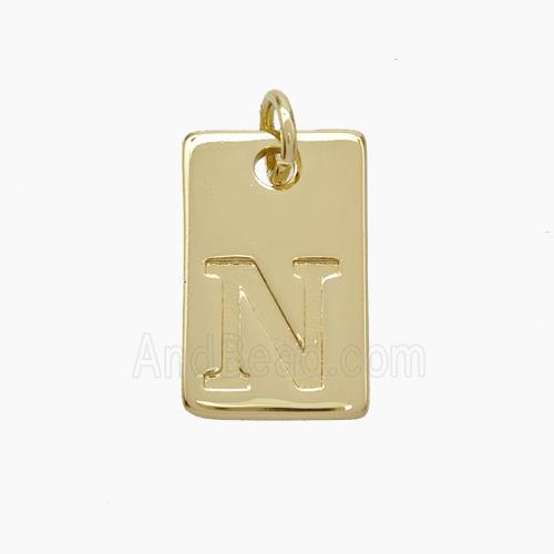 Copper Card Pendant Letter-N Gold Plated