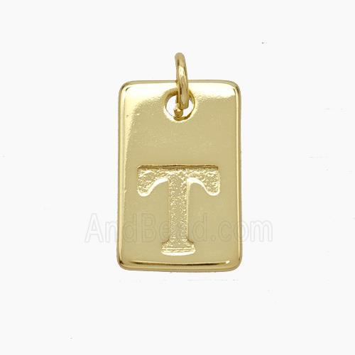 Copper Card Pendant Letter-T Gold Plated