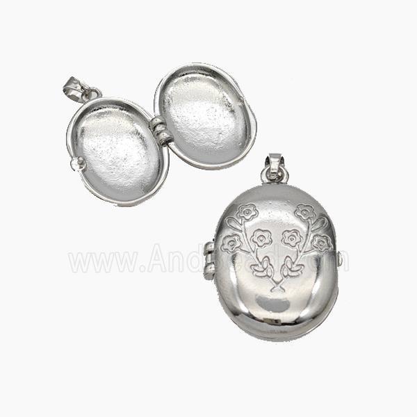 Copper Oval Locket Pendant Flower Platinum Plated