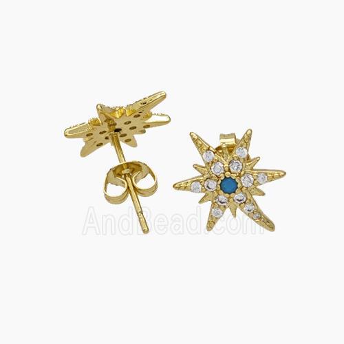 Copper Star Stud Earrings Pave Zirconia Gold Plated