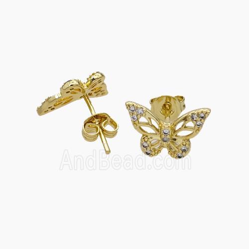 Copper Butterfly Stud Earrings Pave Zirconia Gold Plated