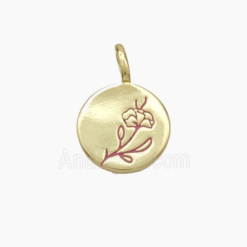 Copper Flower Pendant Enamel Circle Gold Plated
