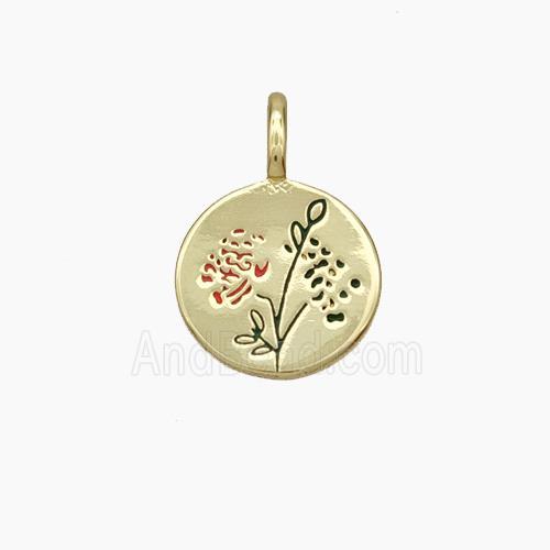 Copper Flower Pendant Enamel Circle Gold Plated