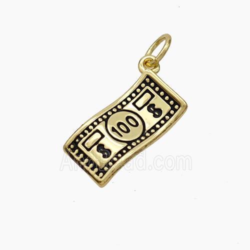 Banknote Charms Copper Pendant Black Enamel Gold Plated