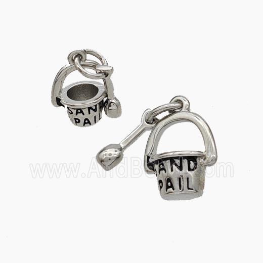 Sand Pail and Shovel Charms Copper Pendant Painted Platinum Plated