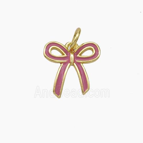 Copper Bowknot Pendant Pink Enamel Gold Plated