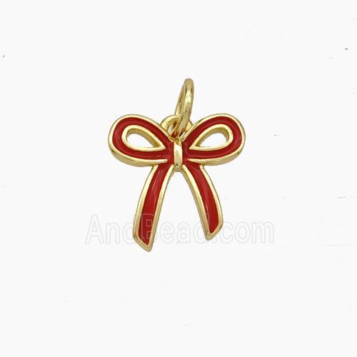 Copper Bowknot Pendant Red Enamel Gold Plated