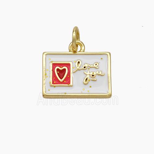 Copper Card Pendant Red Enamel Heart LoveYou Gold Plated