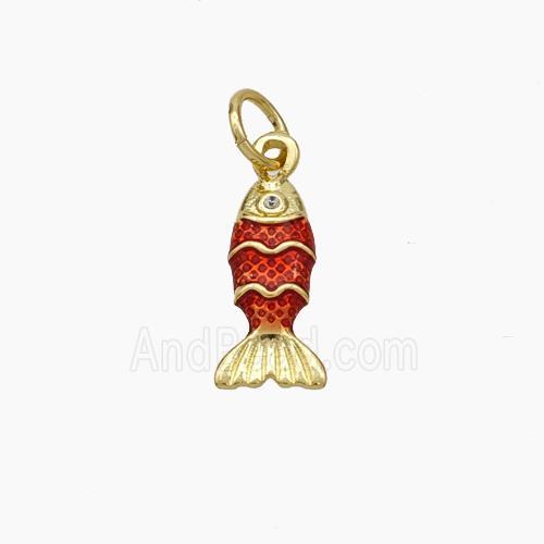 Copper Fish Pendant Red Painted Gold Plated
