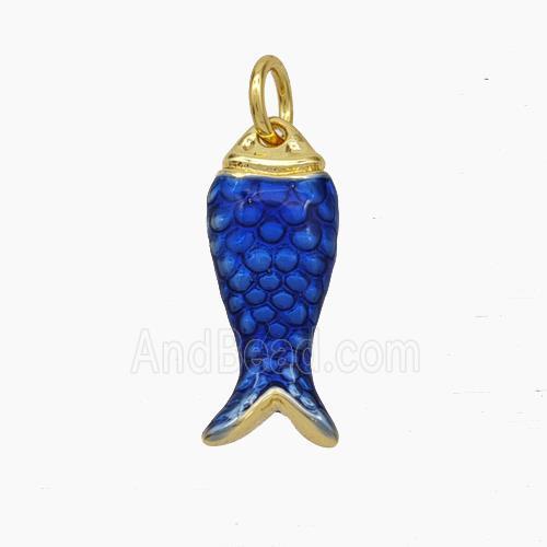 Copper Fish Pendant Blue Painted Gold Plated