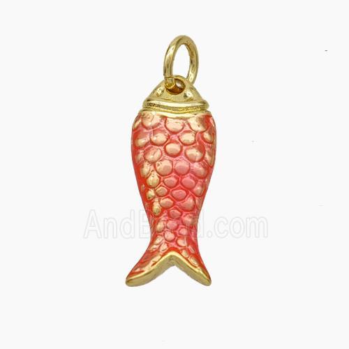 Copper Fish Pendant Red Painted Gold Plated
