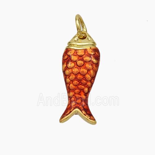 Copper Fish Pendant Red Painted Gold Plated