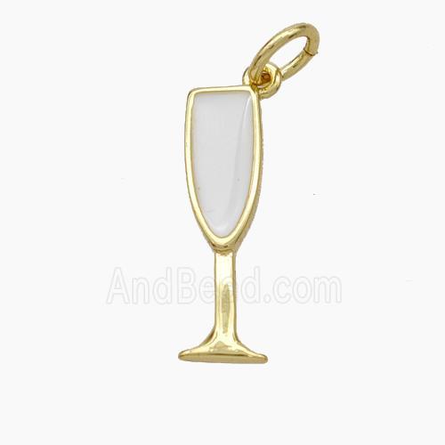 Wine Cup Charms Copper Pendant White Enamel Gold Plated