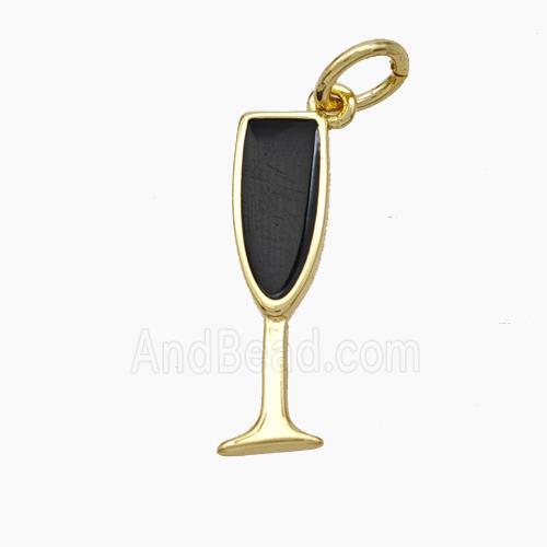 Wine Cup Charms Copper Pendant Black Enamel Gold Plated