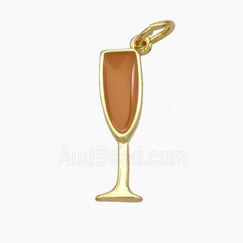 Wine Cup Charms Copper Pendant Brown Enamel Gold Plated