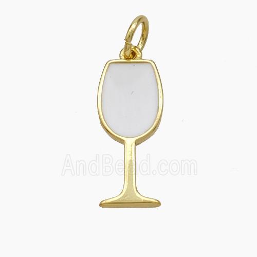 Wine Cup Charms Copper Pendant White Enamel Gold Plated