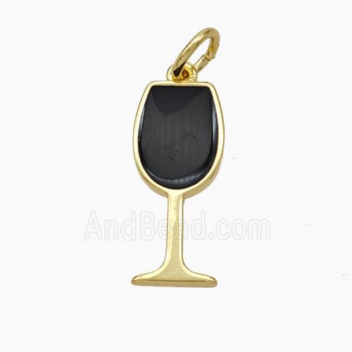 Wine Cup Charms Copper Pendant Black Enamel Gold Plated