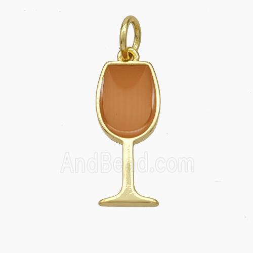 Wine Cup Charms Copper Pendant Brown Enamel Gold Plated