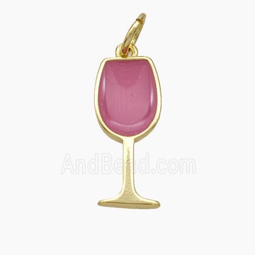 Wine Cup Charms Copper Pendant Pink Enamel Gold Plated