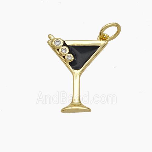 Ice Cream Bottle Drink Cup Charms Copper Pendant Black Enamel Gold Plated