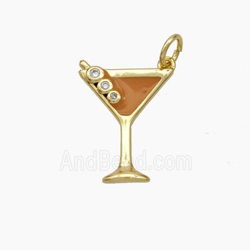 Ice Cream Bottle Drink Cup Charms Copper Pendant Brown Enamel Gold Plated