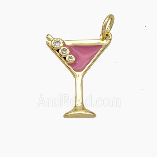 Ice Cream Bottle Drink Cup Charms Copper Pendant Pink Enamel Gold Plated