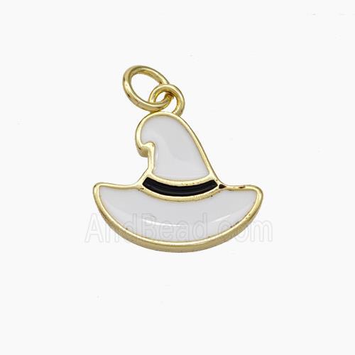 Halloween Hat Charms Copper Pendant White Enamel Gold Plated