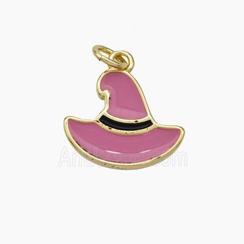 Halloween Hat Charms Copper Pendant Pink Enamel Gold Plated