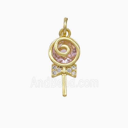 Lollipop Candy Charms Copper Pendant Pave Zirconia Gold Plated