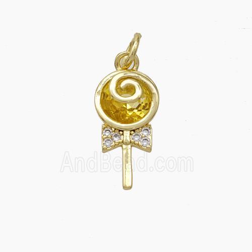 Lollipop Candy Charms Copper Pendant Pave Zirconia Gold Plated