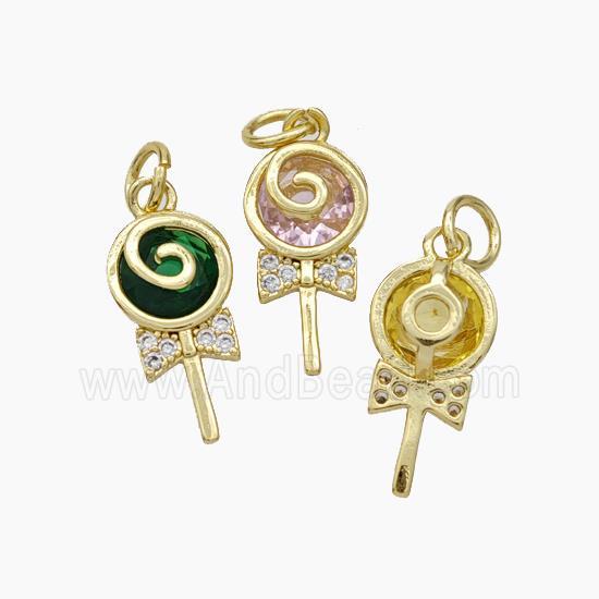 Lollipop Candy Charms Copper Pendant Pave Zirconia Gold Plated Mixed