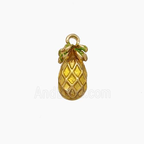 Copper Pineapple Pendant Yellow Enamel Gold Plated